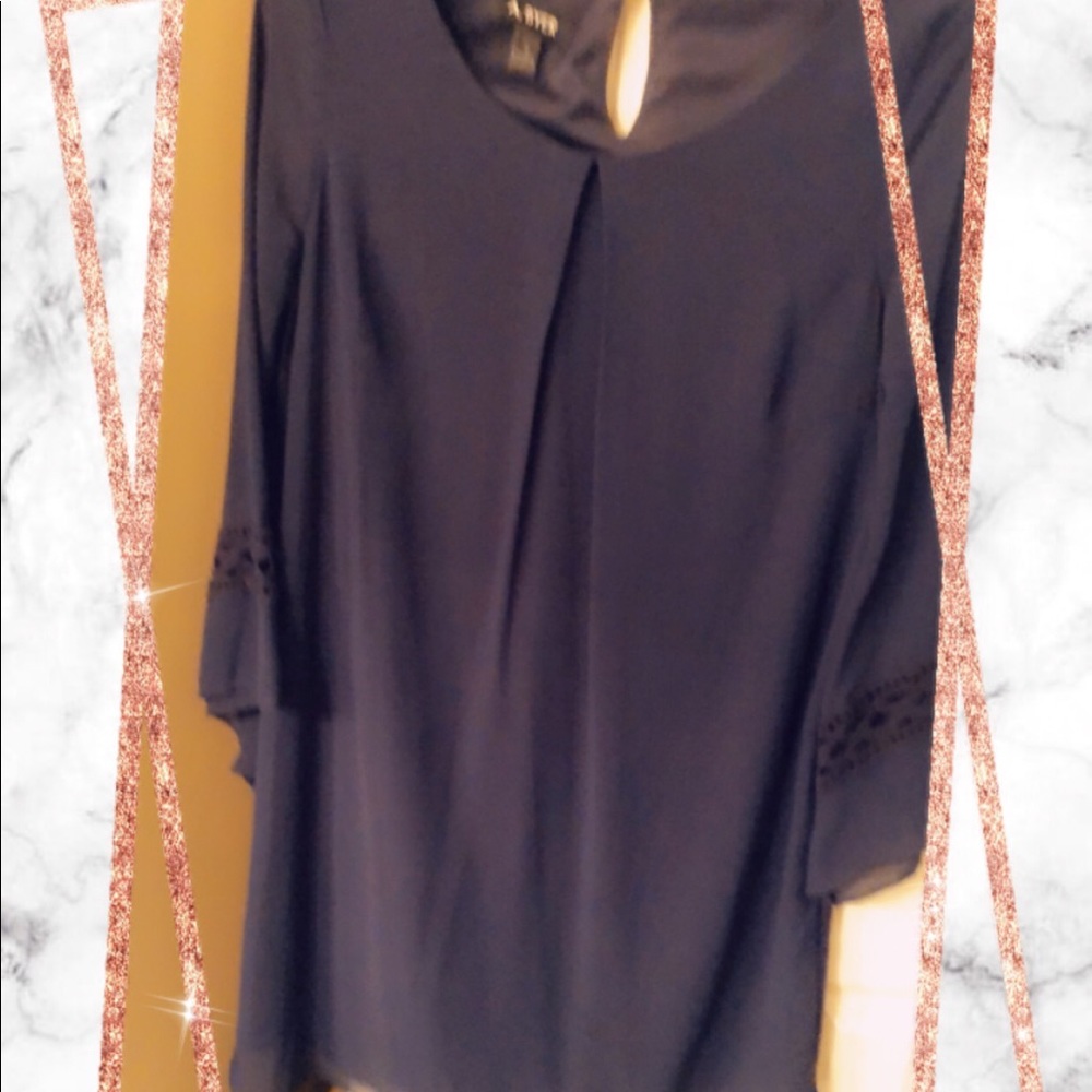 Long wide sleeve navy dress